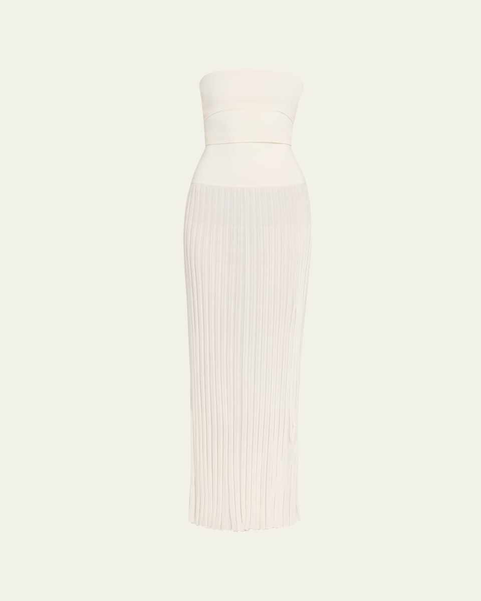 Strapless Slash-Cutout Pleated Maxi Dress